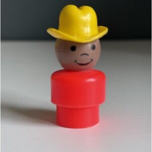 Vintage Fisher Price Little People African‎ Black Cowboy Ranch Hand Farm Red T76
